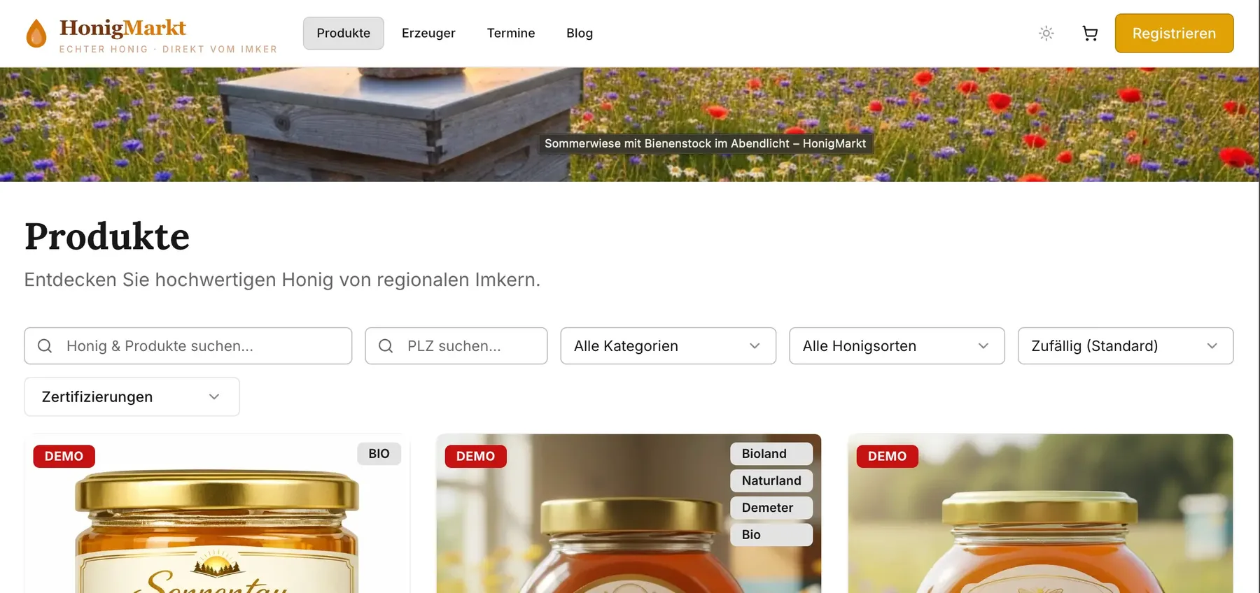 HonigMarkt-Marktplatz für regionalen Honig – Produktübersicht von echter-honig-vom-imker.de
