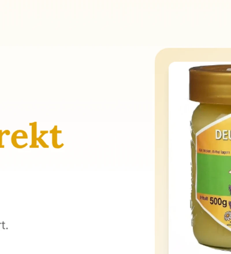 HonigMarkt-Produktkarte: Honigglas »Sumsara« mit Produktbezeichnung, Preis und Gewichtsangabe – Beispiel für LMIV-konforme Produktdarstellung