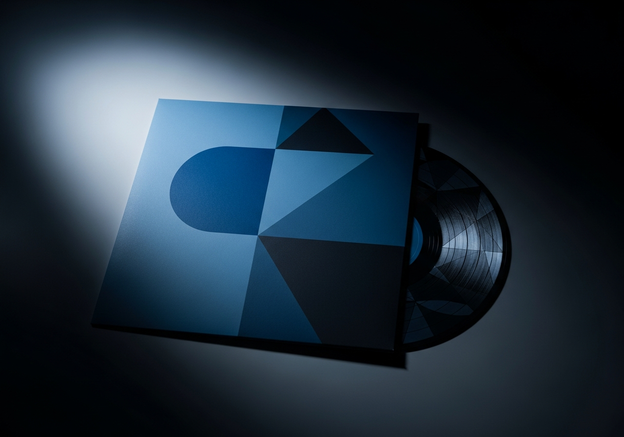 Albumcover-Gestaltung mit Schallplatte und Hülle