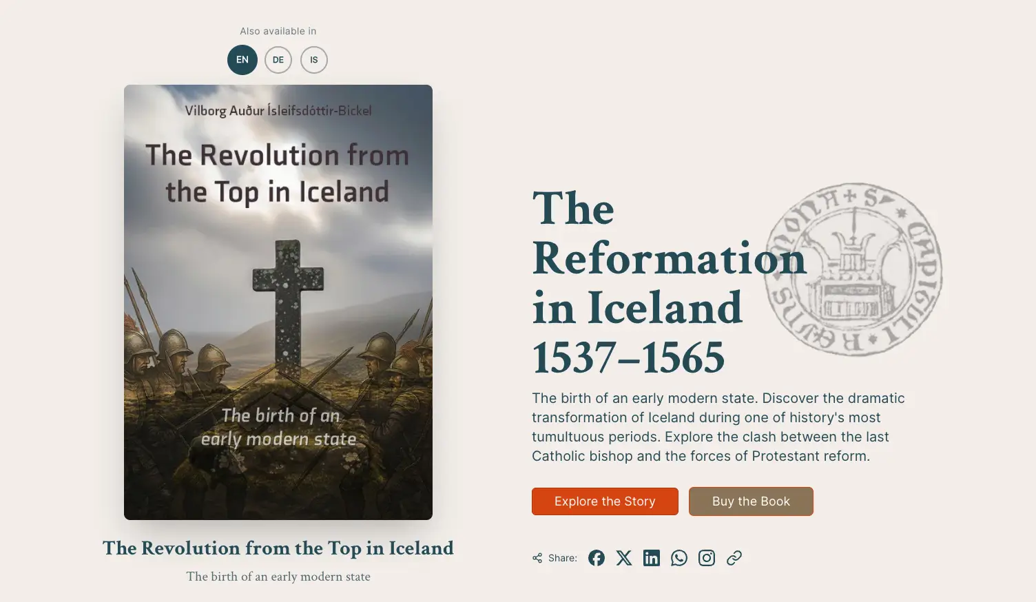 One-Page Website für das wissenschaftliche Buch The Revolution from the Top in Iceland – Buch-Landingpage von Zimmermann Design
